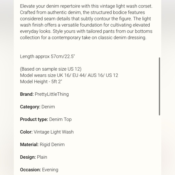 PLT PLUS VINTAGE LIGHT WASH SEAM DETAIL DENIM CORSET SEXY BUSTIER STYLE JEAN TOP - Picture 7 of 13